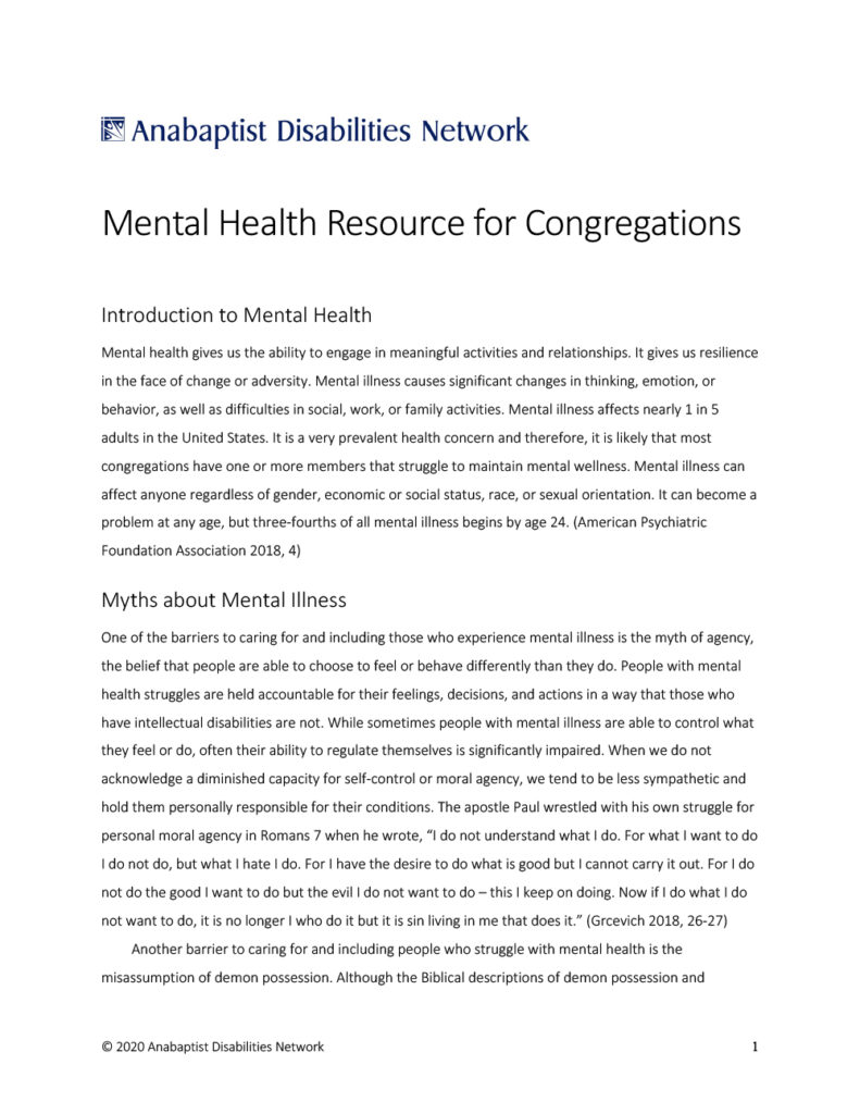 cover page of the ADN Mental Health Resource